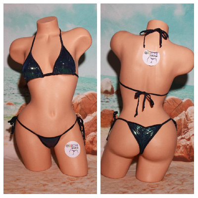 Blue Green Mermaid Colors w Navy Blue Trim 2pc String Bikini Set One Size-9
