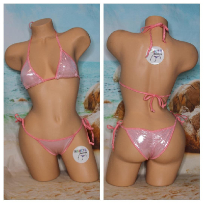 Shimmery Baby Pink w Baby Pink Trim 2 Piece Micro Bikini-4