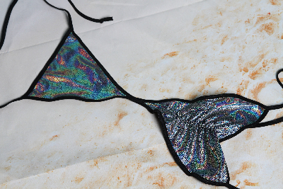 Holographic Silver with Black Trim 2 Piece Micro String Bikini Set One Size-3
