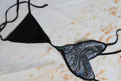Holographic Silver with Black Trim 2 Piece Micro String Bikini Set One Size-4