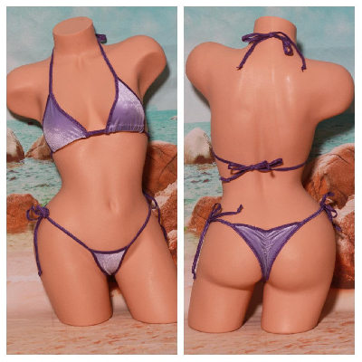 Light Purple Furry Fuzzy w Your Choice Trim  2 Piece Micro String Bikini Set One Size-6