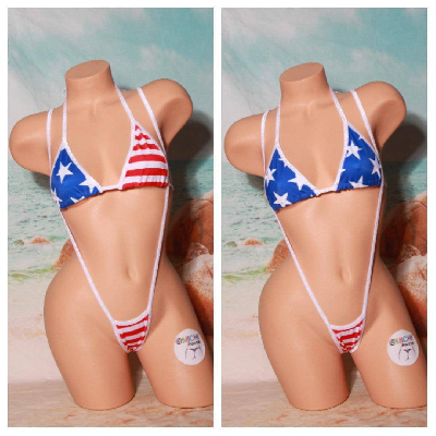 Stars and Stripes with Your Choice Trim Color  2 Piece String Bikini Set One Size-17