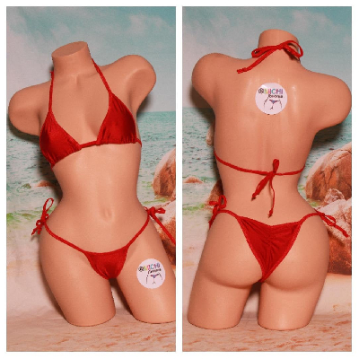 Red with Your Choice Trim Color 2 Piece Micro String Bikini Set One Size-3