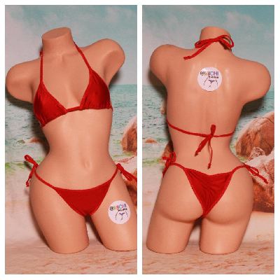 Red with Your Choice Trim Color 2 Piece Micro String Bikini Set One Size-4