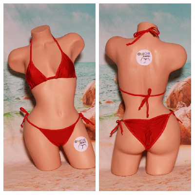 Red with Your Choice Trim Color 2 Piece Micro String Bikini Set One Size-5