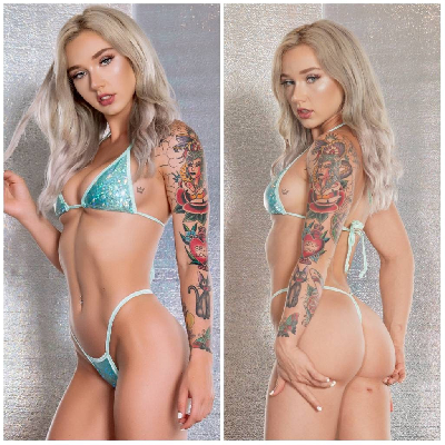 Shattered Holographic Sea Foam Green w Sea Foam Trim 2 Piece Micro String Bikini Set One Size-9
