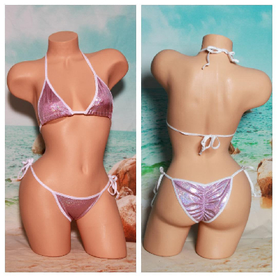 Holographic Mauve Purple w Your Choice Trim 2 Piece Micro Bikini Set-9
