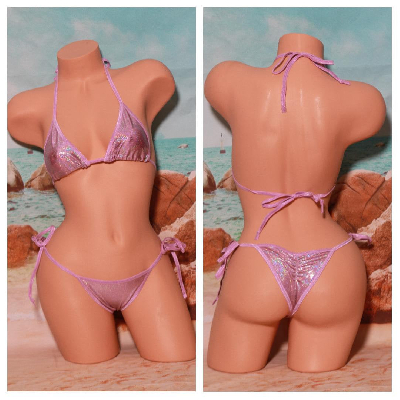 Holographic Mauve Purple w Your Choice Trim 2 Piece Micro Bikini Set-15