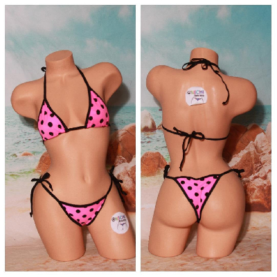 Neon Pink with Black Polka Dots with Black Trim  2 Piece Set One Size-9