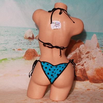 Neon Blue with Black Polka Dots with Black Trim 2 Piece Set One Size-8