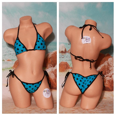 Neon Blue with Black Polka Dots with Black Trim 2 Piece Set One Size-16