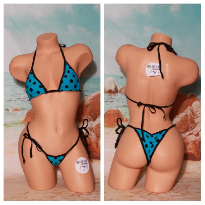 Neon Blue with Black Polka Dots with Black Trim 2 Piece Set One Size-17