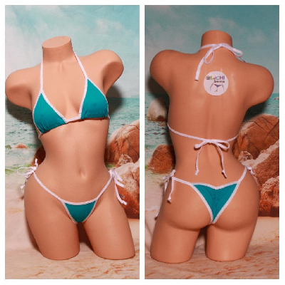 Teal Blue W. Your Choice Trim Color 2 Piece String Micro Bikini Set One Size-7