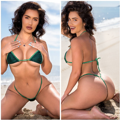 Forest Green with Green Trim Medium Coverage Top Scrunch Butt Bottoms 2 Piece String Bikini Set One Size-13