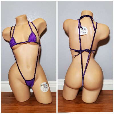 Electric Purple with Your Choice Trim Color 2 Piece Micro String Bikini Set-1