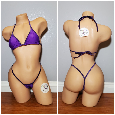 Electric Purple with Your Choice Trim Color 2 Piece Micro String Bikini Set-3