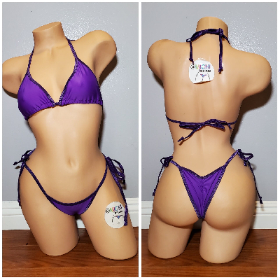 Electric Purple with Your Choice Trim Color 2 Piece Micro String Bikini Set-7