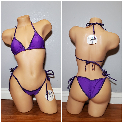 Electric Purple with Your Choice Trim Color 2 Piece Micro String Bikini Set-8