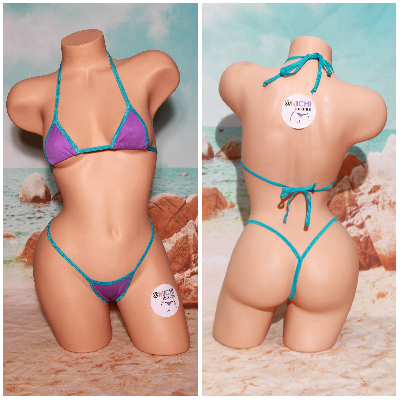 Electric Purple with Your Choice Trim Color 2 Piece Micro String Bikini Set-10