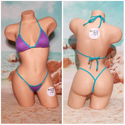 Electric Purple with Your Choice Trim Color 2 Piece Micro String Bikini Set-11