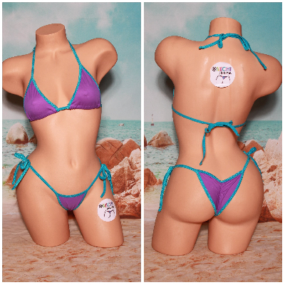 Electric Purple with Your Choice Trim Color 2 Piece Micro String Bikini Set-12