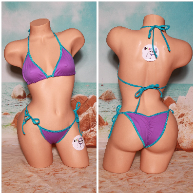 Electric Purple with Your Choice Trim Color 2 Piece Micro String Bikini Set-14