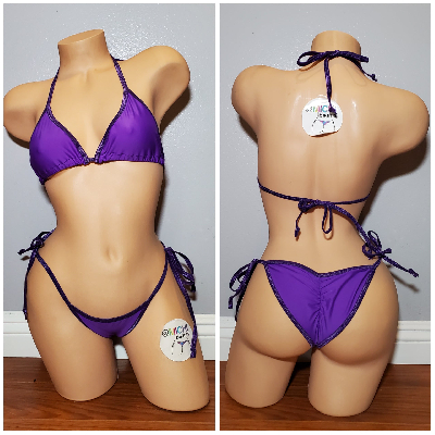 Electric Purple with Your Choice Trim Color 2 Piece Micro String Bikini Set-18