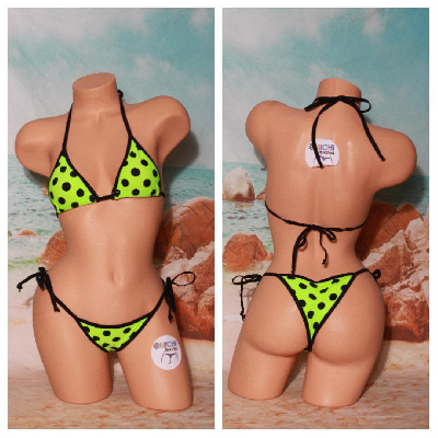Neon Green with Black Polka Dots with Black Trim 2 Piece Set One Size-9