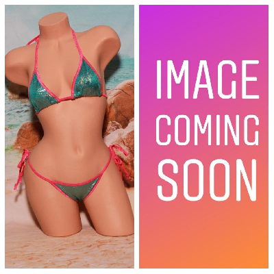 Holographic Sea Foam Green w Your Choice Trim Color  2 Piece Micro String Bikini Set One Size-8