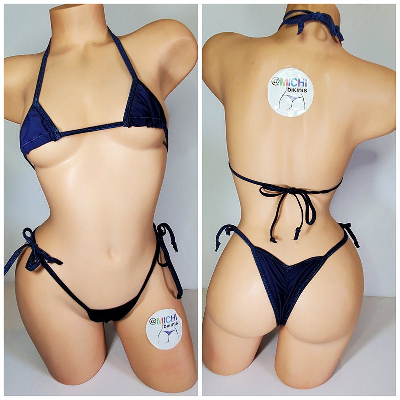 Navy Blue with Your Choice Trim Color 2 Piece Micro Bikini Set-10