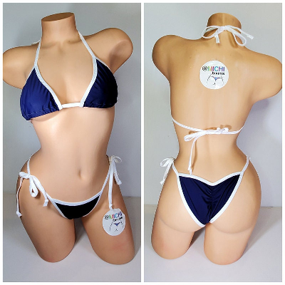 Navy Blue with Your Choice Trim Color 2 Piece Micro Bikini Set-13