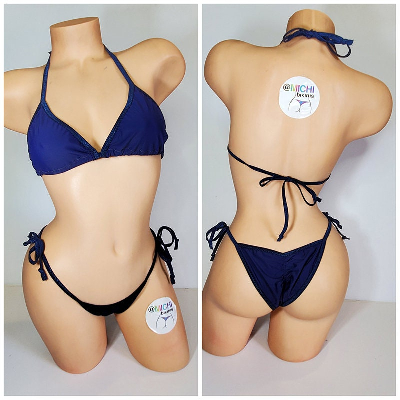Navy Blue with Your Choice Trim Color 2 Piece Micro Bikini Set-14