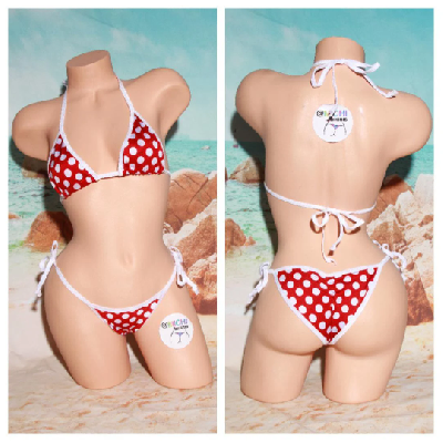 Red with White Polka Dots w Your Choice Trim Color 2 Piece Micro Bikini Set-16