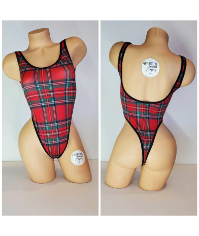 Red Plaid Pattern w/ Your Choice Trim Color 1 Piece Bodysuit Size SMALL