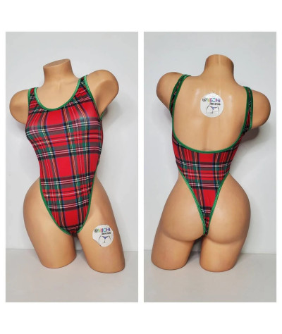 Red Plaid Pattern w/ Your Choice Trim Color 1 Piece Bodysuit Size SMALL