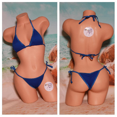 Blue with Your Choice Trim Color 2 Piece String Micro Bikini Set One Size-10