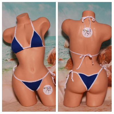 Blue with Your Choice Trim Color 2 Piece String Micro Bikini Set One Size-28
