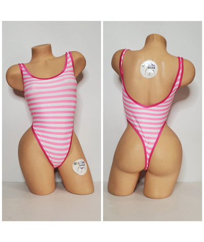 Baby Pink and White Horizontal Stripes with Your Choice Trim Color 1 Piece Bodysuit Size SMALL