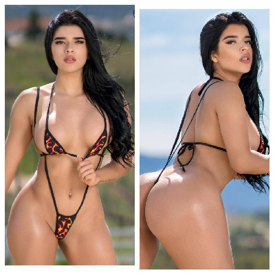 Flames Pattern on Black w Black Trim 2 Piece Micro Bikini Set-7