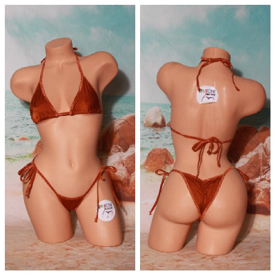 Bronze Nude w Bronze Trim  2 Piece Micro Bikini Set-4