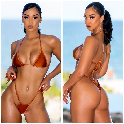 Bronze Nude w Bronze Trim  2 Piece Micro Bikini Set-5