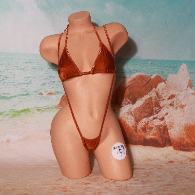 Bronze Nude w Bronze Trim  2 Piece Micro Bikini Set-8
