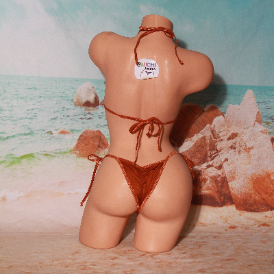 Bronze Nude w Bronze Trim  2 Piece Micro Bikini Set-11