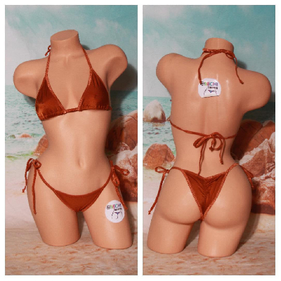 Bronze Nude w Bronze Trim  2 Piece Micro Bikini Set-13