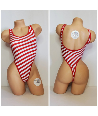 Red and White Diagonal Striped with Your Choice Trim Color 1 Piece Bodysuit Size SMALL