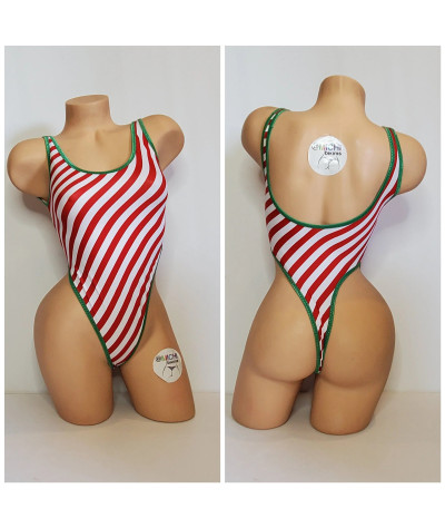 Red and White Diagonal Striped with Your Choice Trim Color 1 Piece Bodysuit Size SMALL