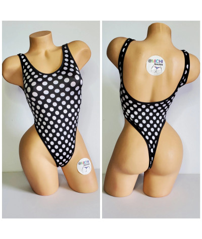 Black with White Polka Dots with Your Choice Trim Color 1 Piece Bodysuit Size SMALL