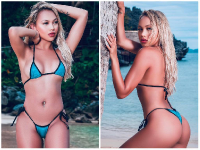 Holographic Teal Iridescent Glitter Effect w Your Choice Trim Color  2 Piece Micro String Bikini Set One Size-9