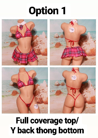 Magenta Pink Plaid w/ Magenta Trim Sexy School Girl Costume Pleaded Skirt 5 Piece Set-1