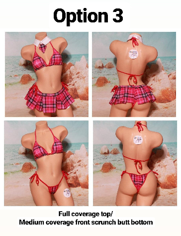 Magenta Pink Plaid w/ Magenta Trim Sexy School Girl Costume Pleaded Skirt 5 Piece Set-3